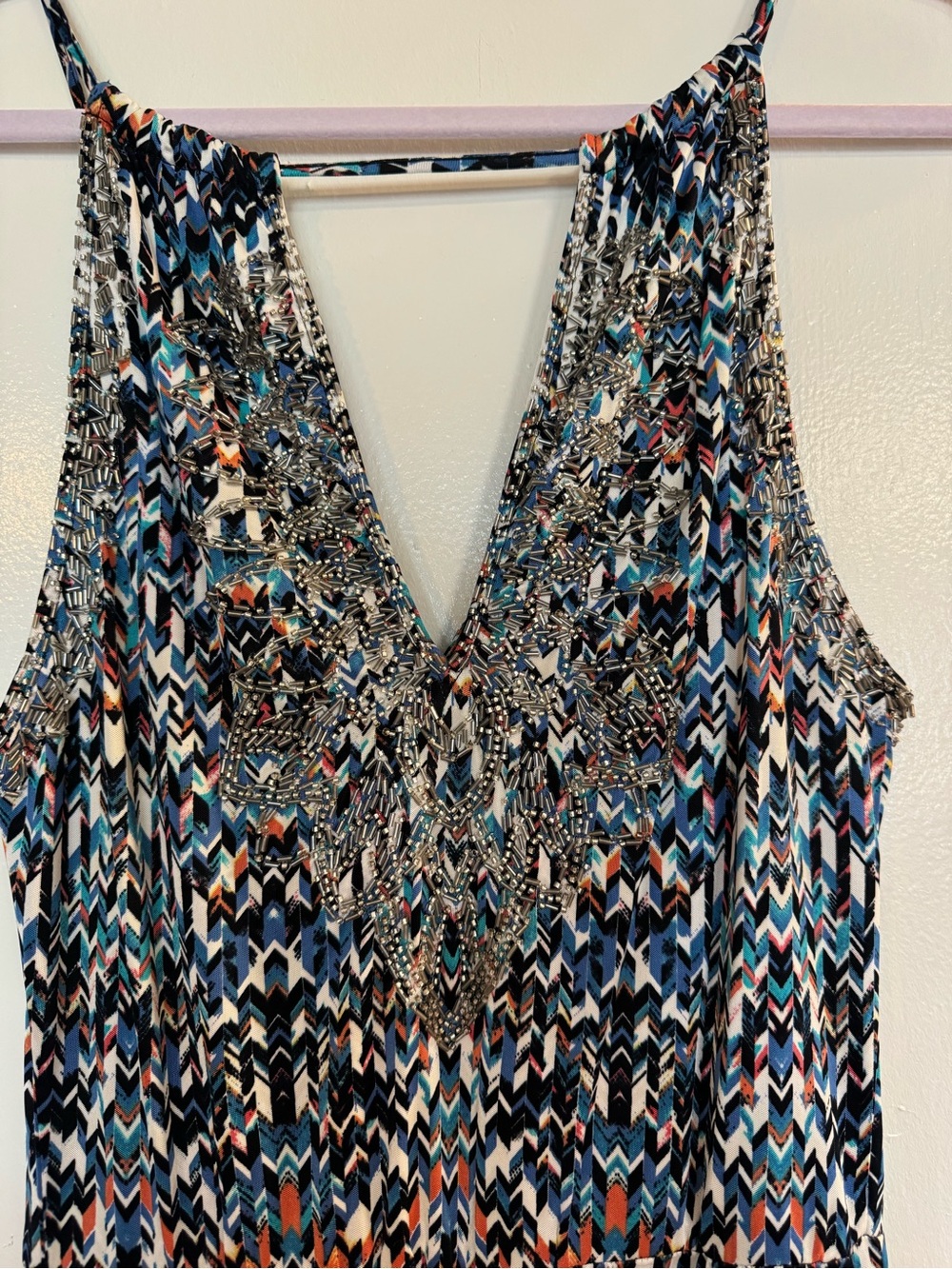 Parker Beaded Halter Maxi Dress in Multi-Blue Print - Picture 6 of 8